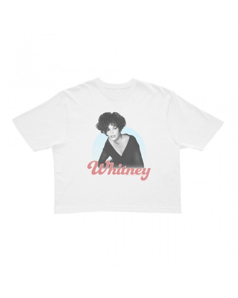 Whitney Houston Ladies' Crop Tee | 1990 Photo Pastel Design Crop T-shirt $5.76 Shirts