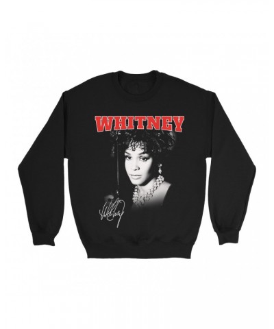Whitney Houston Sweatshirt | Black And White Photo Collegiate Logo Sweatshirt $7.34 Sweatshirts