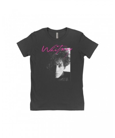 Whitney Houston Ladies' Boyfriend T-Shirt | Dramatic Lighting Photo And Pink Signature Image Shirt $9.59 Shirts